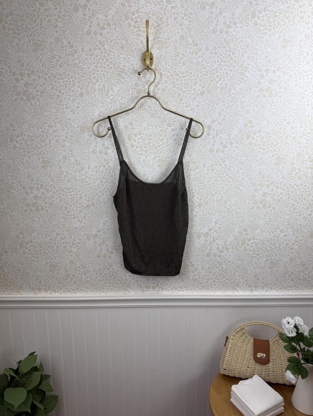 White Fox Metallic Gray Knit Adjustable Strappy Tank Top - Size - XL